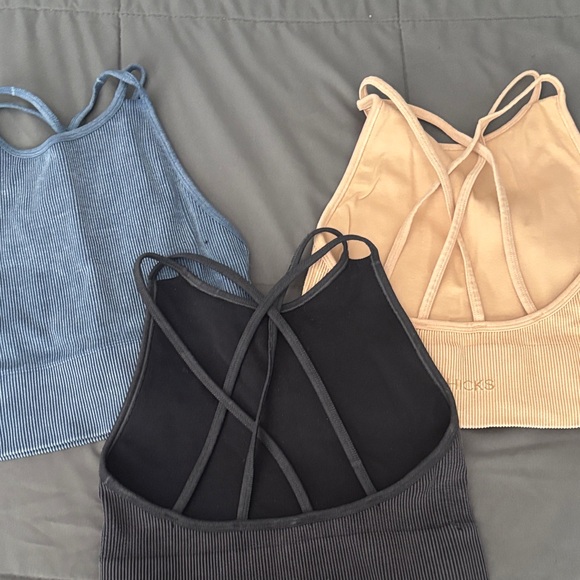 Gilly Hicks Tops - GILLY HICKS Set of Three Strappy Sports Bras - Blue, Black, Beige